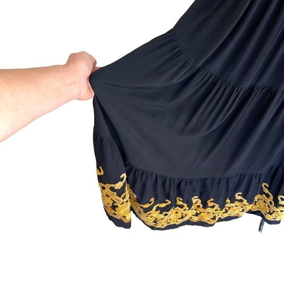 Double D Ranch Maxi Skirt Womens Size Medium M Vintage Tiered Embroidered Black - Picture 7 of 9